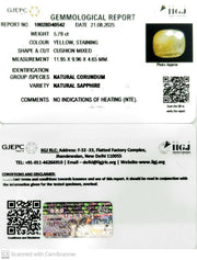 5.79/CT Natural Yellow Sapphire With Govt Lab Certificate (1221)